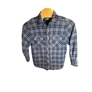 Levis Brown & Tan Plaid Quilted Lined Men's Flannel‎ Shirt Shacket Lg w/Pockets